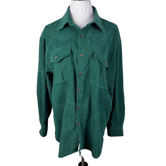 &merci Mens Emerald Green Corduroy Button Down Utility Shirt Large MTP8875 - Picture 2 of 9